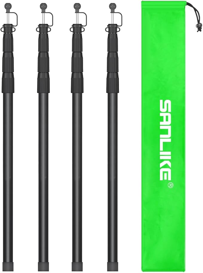 SANLIKE Black Aluminum 8.2' Telescopic Tent Poles Set of 4 for Tarp Camping Hiking