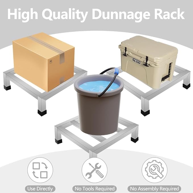 GRETJOB 3-Pack Stainless Steel Dunnage Rack 11.8 L x 11.8 W x 3.9 H 1000LB Capacity No-Assembly Kitchen Floor Racks for Commercial Food Service Restaurant Bakery Shop &amp Garage Storage