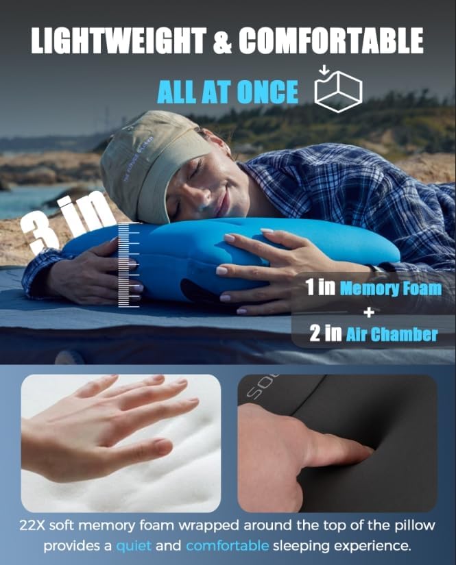 KingCamp Self Inflating Sleeping Pad for Camping 7.5 R-Value Double Camping Mattress Portable 4 Season Memory Foam Camping Mat with Pump &amp Pillow Comfort Travel Car Tent Cot Black
