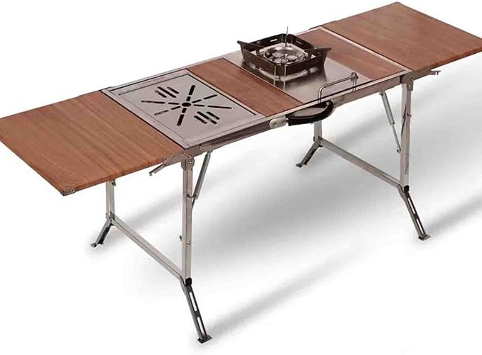 Outdoor Stainless Steel Multi-Function Table Hydraulic Folding Table Camping Tea Barbecue Dining TableCamping Mobile Kitchen Console