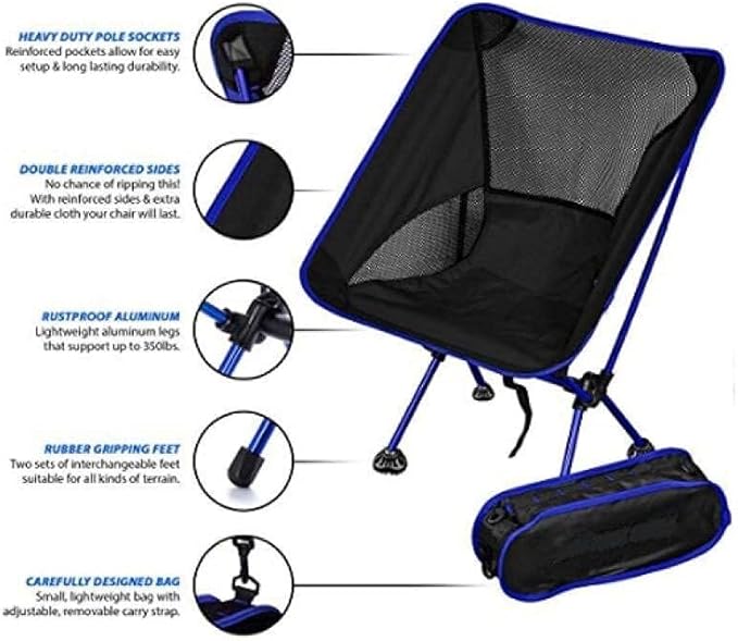 Camping Chair - Folding Outdoor Chair Lightweight Breathable Mesh Portable 230lbs Capacity Ideal(Blue)