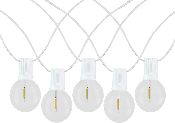Novelty Lights 50 Feet G40 LED Patio String Light Set with 50 Bulbs Warm White Weather Resistant and Shatterproof Replaceable Plastic Globe Bulbs White Wire