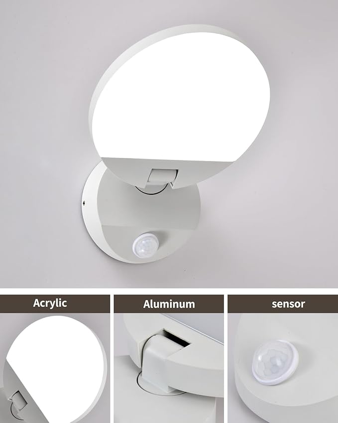 LED Modern Motion Sensor Outdoor Lights Fixtures Wired Round 18W Wall Sconce Light Exterior Porch Lights for Patio Garage Doorway Matt White Cool White 6000K