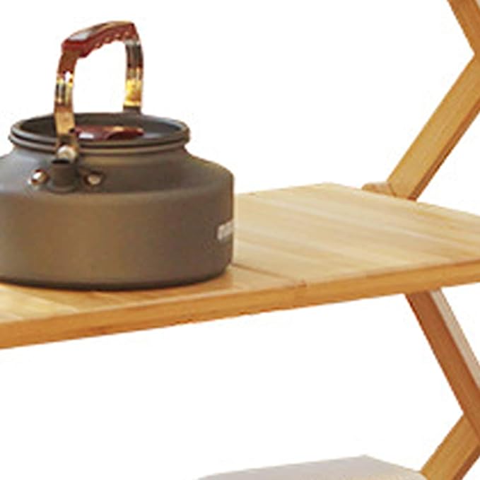 Wood Rack Portable Strong Bearing Capacity Folding Wooden Shelf for Outdoor Picnic 3 Layer Down Into Lightweigh Wood RackFolding Wooden ShelfCamping Portable Folding ShelfFolding (4 Layers)
