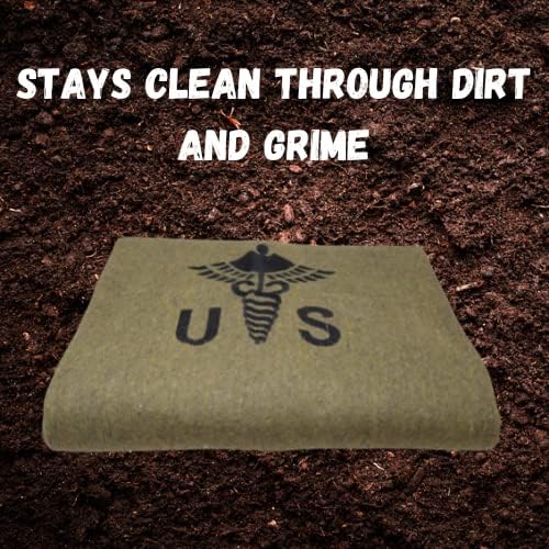 M MCGUIRE GEAR Military Style Wool Camping Survival and First Aid Blanket 64 x 90 Embroidered Caduceus Logo Olive Drab