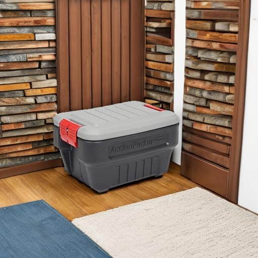 Rubbermaid® ActionPacker®️ 8 Gal Lockable Storage Box Pack of 4 Outdoor Industrial Rugged Grey and Black