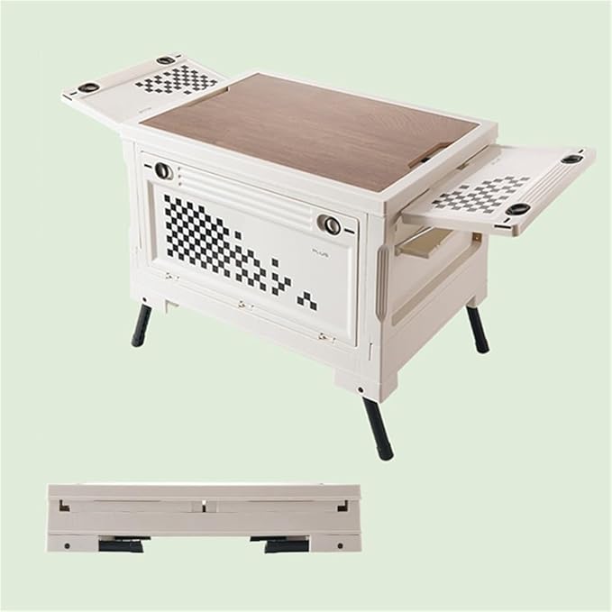 Plastic Camping Storage Box with Hooks Foldable Picnic Organizer Bin for Outdoor Gear Camp Kitchen or Car Trunk Portable Multi-Purpose Picnic Basket with Table