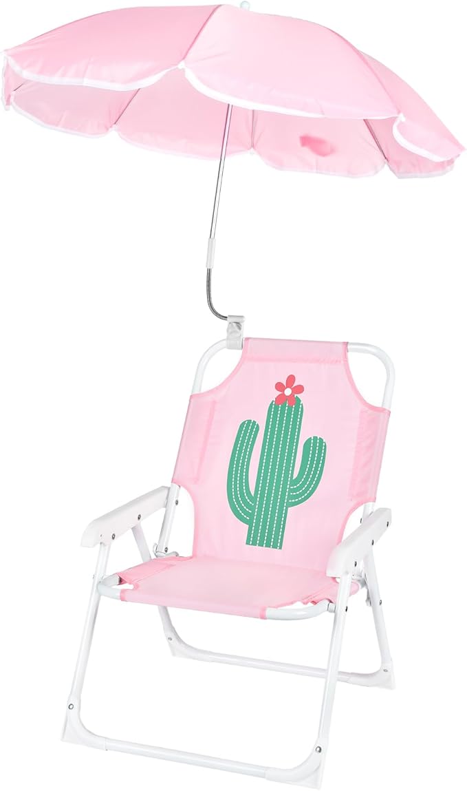PLULON Kids Beach Chair with Umbrella Folding Lawn and Camping Chair with Summer Shade for Beach Pool Travel and Outdoor (for 1-5 Years Old)