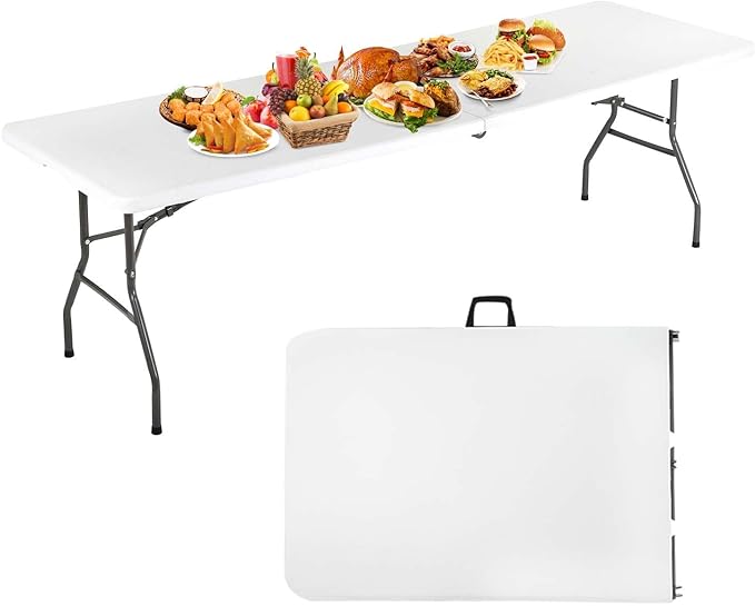 NChanmar 8FT Folding Table Picnic Camping Table Foldable Outdoor Table for Picnic Party Camping(94.5 * 29)-White