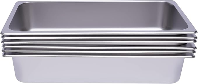 6 Pack Full Size Stainless Steel Steam Hotel Pan 20.87 x 12.99 x 4 In Pan Food Service Steam Table Pan for Party Kitchen Restaurant Hotel