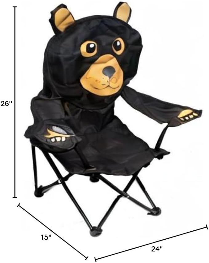 Wilcor Kids Folding Camp Chair with Cup Holder and Carry Bag - Black Bear