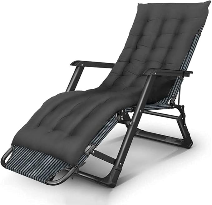 FWZJ Reclining Zero-Gravity Recliner Folding Garden Chair Portable Deck Chair Adjustable Backrest Outdoor Camping Beach-Blue + Thick Green Pad-Teslin Qing (Blue + Thick Black
