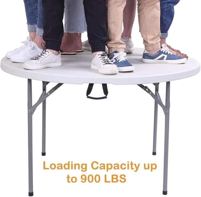 Camping Table 48 Round Bi-Folding Commercial Table 4 Feet Portable Plastic Dining Card Table for Kitchen or Outdoor Party Wedding Event 1-Pack(Quantity 1)