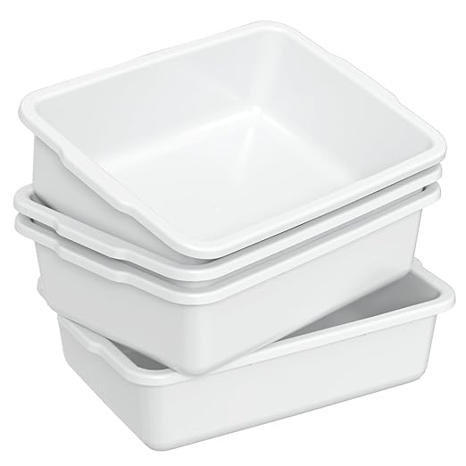 4-Pack 22 L Plastic Commercial Bus Tubs White Bus Tub Wash Basin