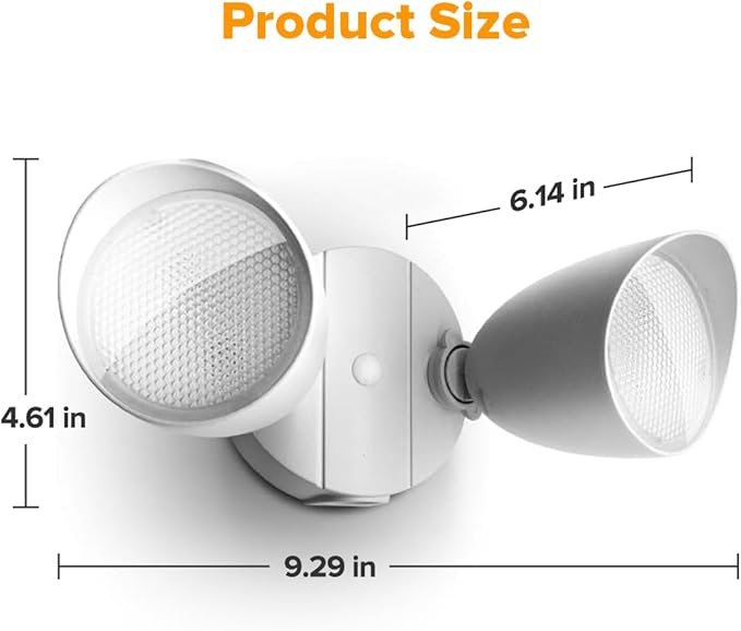 LUTEC 6222W-D2D 3500 Lumen 32 Watt Dusk to Dawn Dual-Head Flood Light Outdoor Waterproof Exterior Security Wall Light Full Metal Design Floodlight for Patio Garden Yard-White
