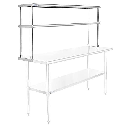 GRIDMANN NSF Stainless Steel Commercial 2 Tier Double Overshelf 60 in. x 12 in. for Kitchen Prep &amp Work Table