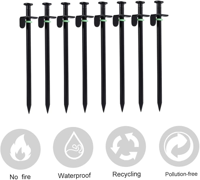 POPETPOP 16Pcs Heavy Duty Tent Stakes Iron Pegs with Fluorescent Markers for Secure Outdoor Camping Hiking and Canopy Setup for Hard Soil Grass