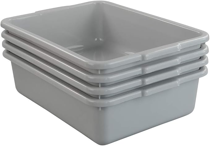 Wekioger 4 Packs 8L Small Commercial Bus Tubs Grey Bus Box Wash Basin 14.85 x 10.8 x 4.1