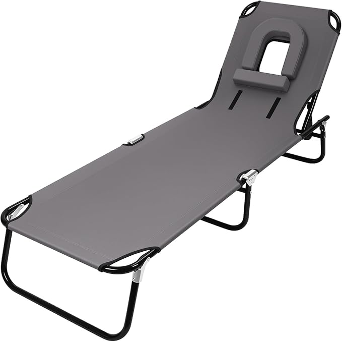 Patio Lounge Chair Folding Heavy Duty 330LB Loading Chaise Chair Adjustable Portable Chair for Home Garden Beach Office Nap Camping Sleeping