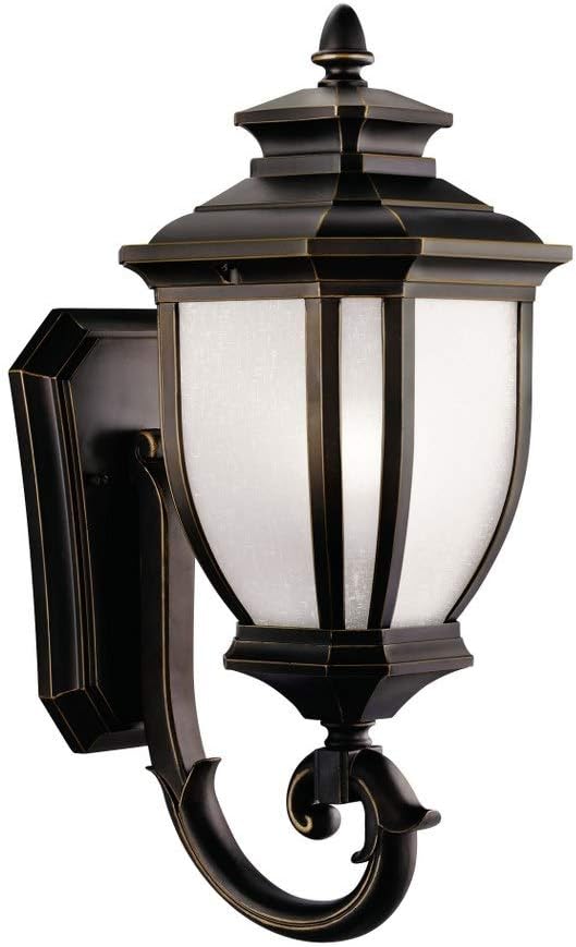 Kichler Salisbury 19.25 1 Light Outdoor Wall Light with White Linen Glass in Rubbed Bronze
