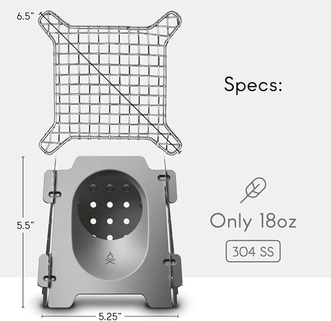 Überleben | Stöker Wood Burning Camping Stove – 18oz Flatpack Stainless Steel Wood Stove for Backpacking Hiking &amp Outdoor Cooking – Portable Folding Camping Essentials (Carbon Black)