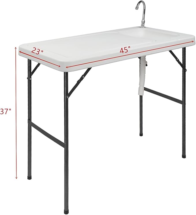 Folding Fish Cleaning Table with Sink Portable Folding Camping Table Outdoor Fish Cleaning Station Fish and Game Cleaning Table for Lawn Yard Garden Camping Picnic
