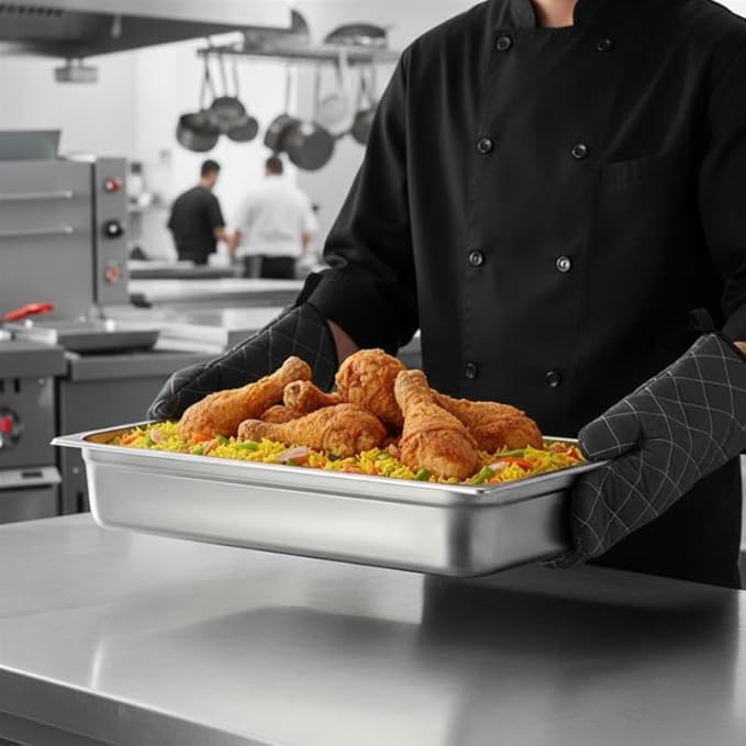 Soro Essentials- Full Size 4 Deep Stainless Steel Anti-Jamming Steam Table Pan 24 Gauge- Chafer Food Pan Stackable Anti-Jam Steam Pans for Hotel Restaurant Supplies Party Buffet Event Catering