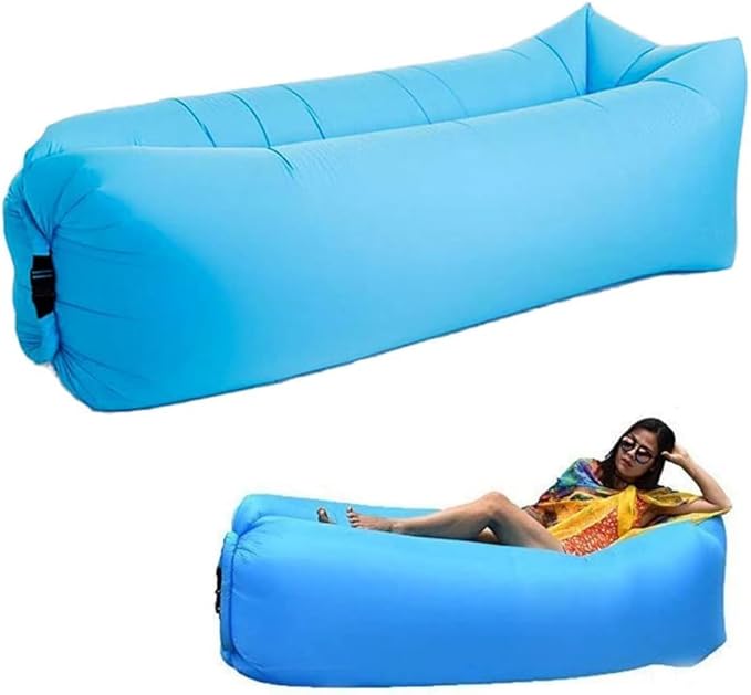 HaiChao Inflatable Lounger Sofa Air Chair Sofa Sleeping Bag Couch Air Sofa Bed for Lakes Beaches Garden Camping (Blue)