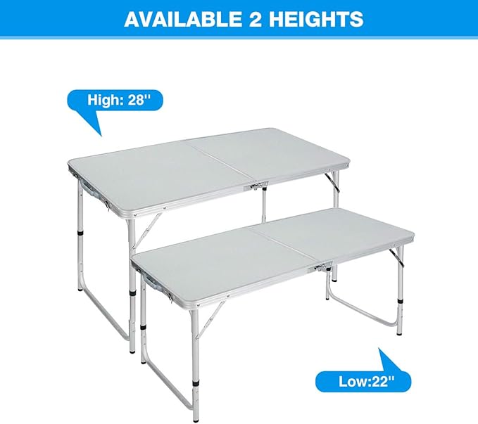 REDCAMP Folding Camping Table4ft Portable Outdoor Folding Table Aluminum Camp Table Adjustable Height Lightweight for Picnic Cooking Beach