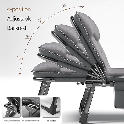 Folding Bed with Mattress Adjustable Backrest Camping Cot for Adults Compact Portable Spare Guest Bed with 3D Headrest