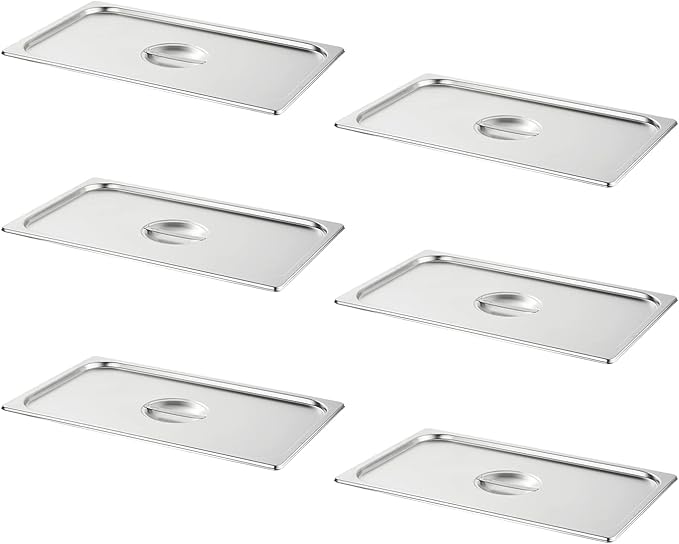 HECMAC 6-Pack Full Size Hotel Pan Cover Stainless Steel Solid Steam Table Catering Food Pan Lid with Handle 23 Gauge