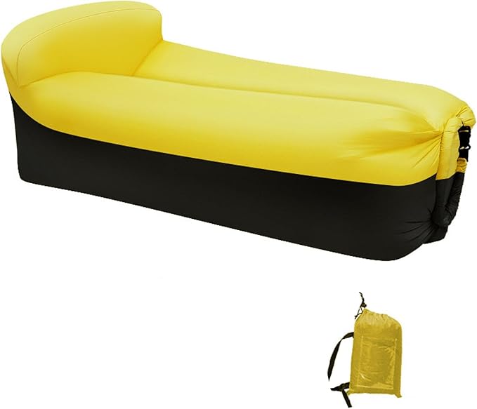 Inflatable Couch for CampingInflatable Lounger Air Sofa ChairPortable Festival Couch for Outdoor Beach Hiking Picnics Music Festivals (Yellow -Black)