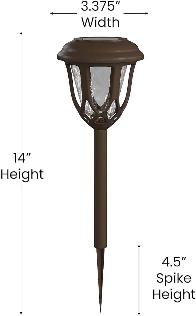 Flash Furniture Hess 8 Pack LED Solar Lights - All-Weather Brown Tulip Style Outdoor Solar Powered Lights - Landscape Lighting for Pathway Garden &amp Yard 3.37x3.37x14 Brown