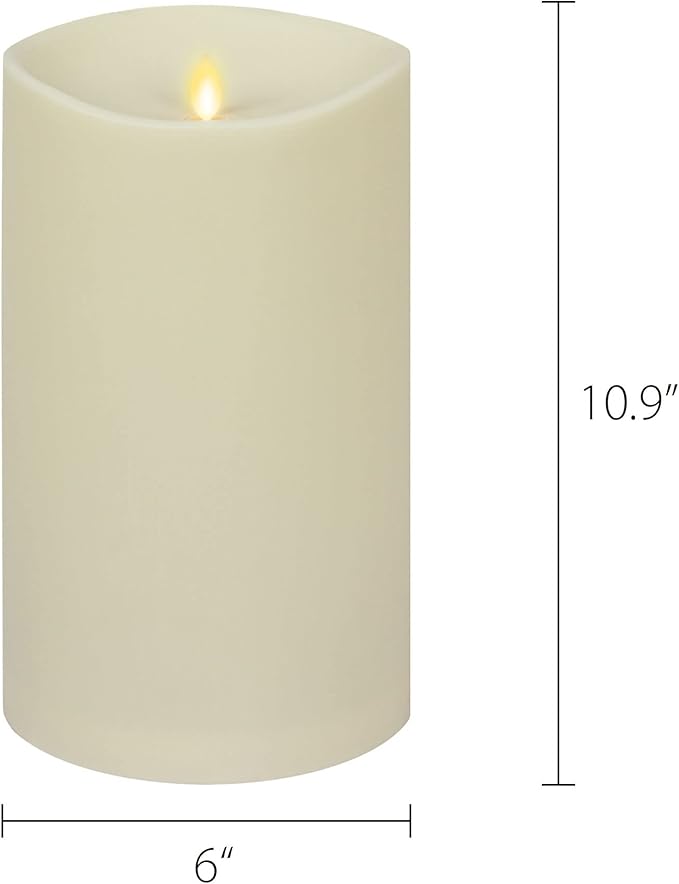Luminara Realistic Artificial Moving Flame Outdoor Pillar Candle - Moving Flame LED Battery Operated Lights for Outside Christmas Halloween - Remote Ready - Remote Included - Ivory - 6 x 11