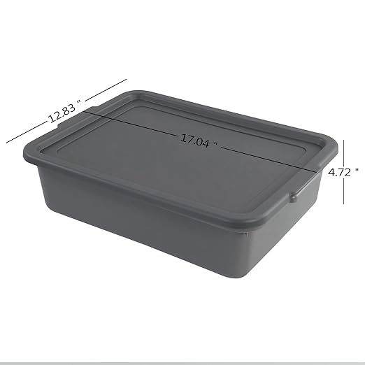 3-Pack 13 L Plastic Commercial Bus Tub Gray Bus Box with Lid