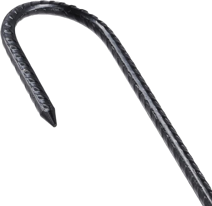 24 Pack Rebar Stakes 12 Inch J Hook Steel Ground Anchors for Garden Tent Trampoline