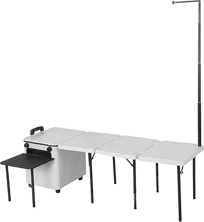 Portable Folding Camp Cook Station with Wheels Overland Camping Kitchen Table with Light Poles for Picnic Party Beach BBQ Cooking Indoor (Small)