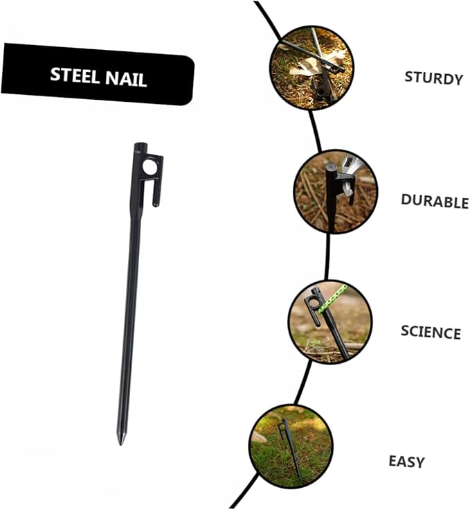 TOYANDONA 8Pcs Cast Iron Tent Stakes Durable Pegs for Outdoor Camping Garden Use Ground Fixing with Smooth Tip for Easy Soil Insertion