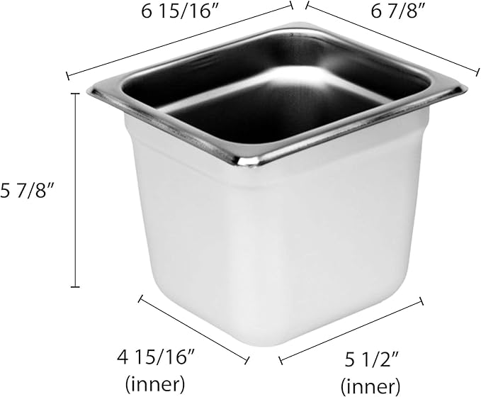 TrueCraftware-1/6 Size 6 Deep Stainless Steel Anti-Jamming Steam Pan 22 Gauge- Chafing Steam Table Pans Catering Food Storage Metal Hotel Pan for Restaurant Events Catering Use