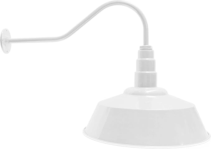 AGB101-AS20-WHITE Gooseneck Barn Light - White Outdoor Dome with Incandescent Downlight | Wall-Mount Fixture for Patios Gardens Pathways and Large Outdoor Living Spaces