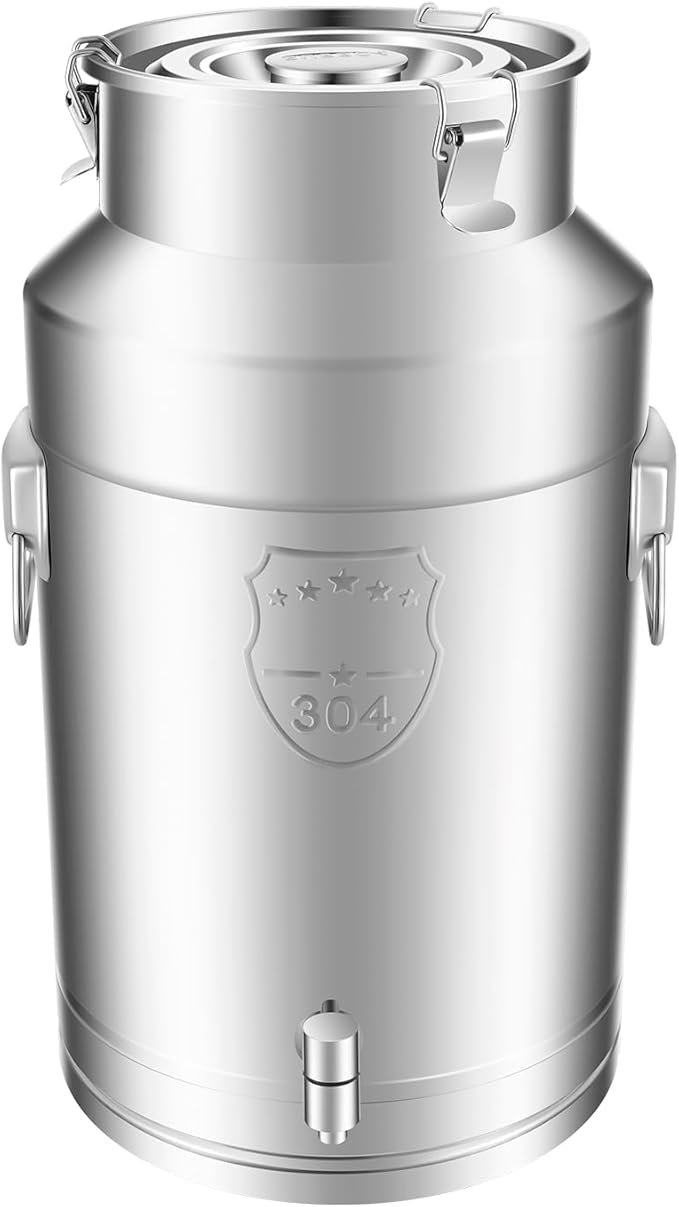 35L Stainless Steel Milk Can Heavy Duty Food Storage &amp Transport Container for Dairy Wine Grains Ideal for Home Farm &amp Commercial Use With a Faucet