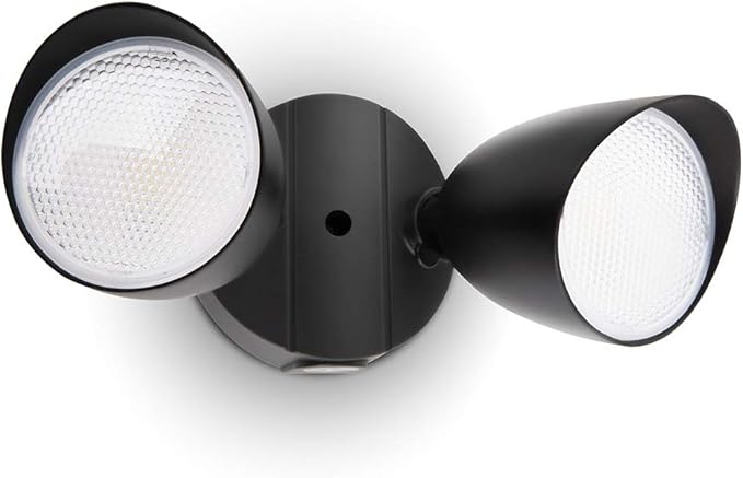 LUTEC 6222B-D2D 3500 Lumen 32 Watt Dusk to Dawn Dual-Head Flood Light Outdoor Waterproof Exterior Security Floodlight Light Full Metal Design for Patio Garden Yard-Black