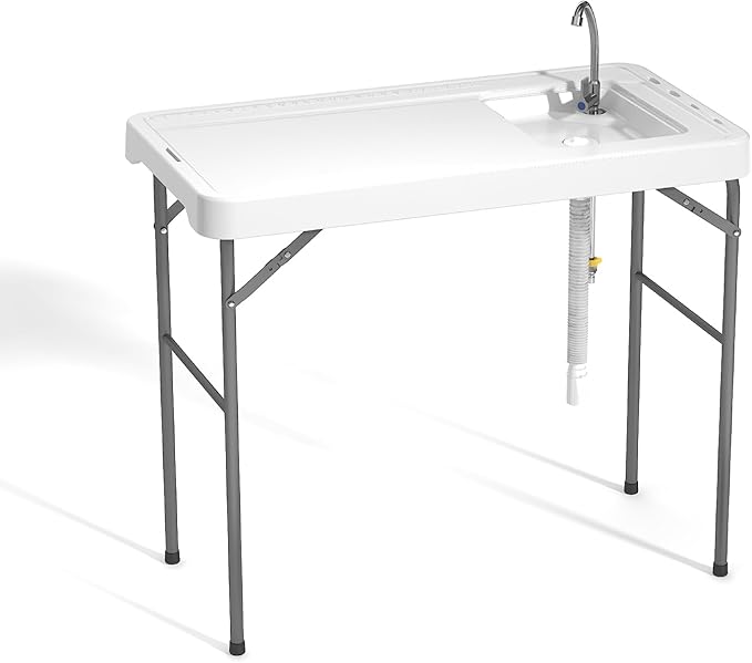 Fish Cleaning Table with Sink 42.5 Folding Camping Table &amp Fish Cleaning Station with Measure Mark Camping Sink with Hose Hookup for Outdoor Picnic Beach Dock &amp Patio Use