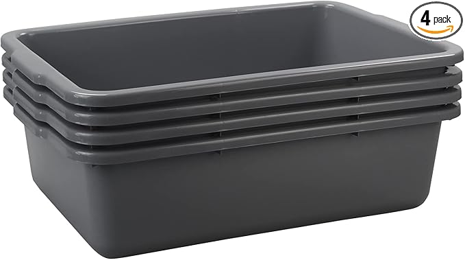 Large Plastic Bus Boxes Gray Commercial Plastic Tubs 32 L 4-Pack