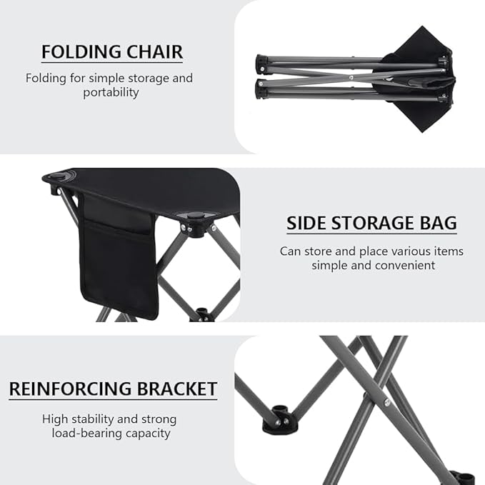 3 Pack Camping Stool Camping Foot Stools Portable Folding Camp Stool with Storage Bag Folding Stool Suitable for Fishing Beach PicnicOutdoor - Black