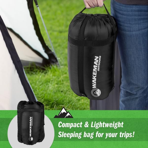 Sleeping Bag - 3 Season Warm and Cool Weather Sleeping Bags for Adults Teens and Kids - Lightweight Compact Spring Summer Fall Camping Sleeping Bag - Camping Essentials by Wakeman