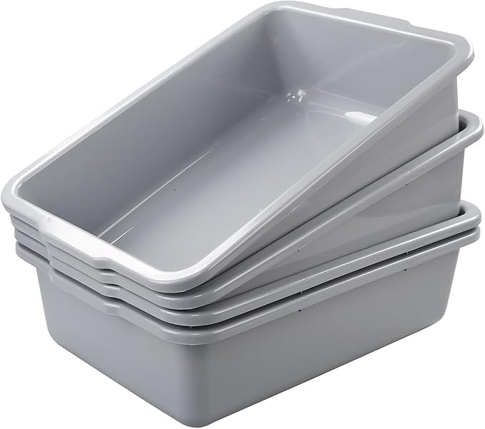 Obstnny 4-Pack Commercial Bus Tub 32 L Large Utility Bus Tote Boxes Grey