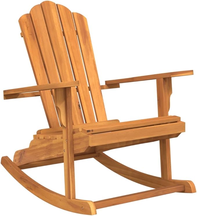 Garden Rocking Adirondack Chair Solid Teak Wood Outdoor Patio Lounge Seating Oiled Finish Medium Size Comfortable High Back 286lb Capacity for Yard Deck Balcony
