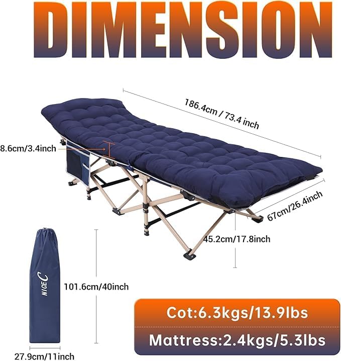 Nice C Heated Cot with Cushion Heated Camping Cots Folding Cots with Mattress for Adults with Pillow Carry Bag &amp Storage Pocket Extra Wide Sturdy Holds Up to 500 Lbs (2 Heated Mattress Navy