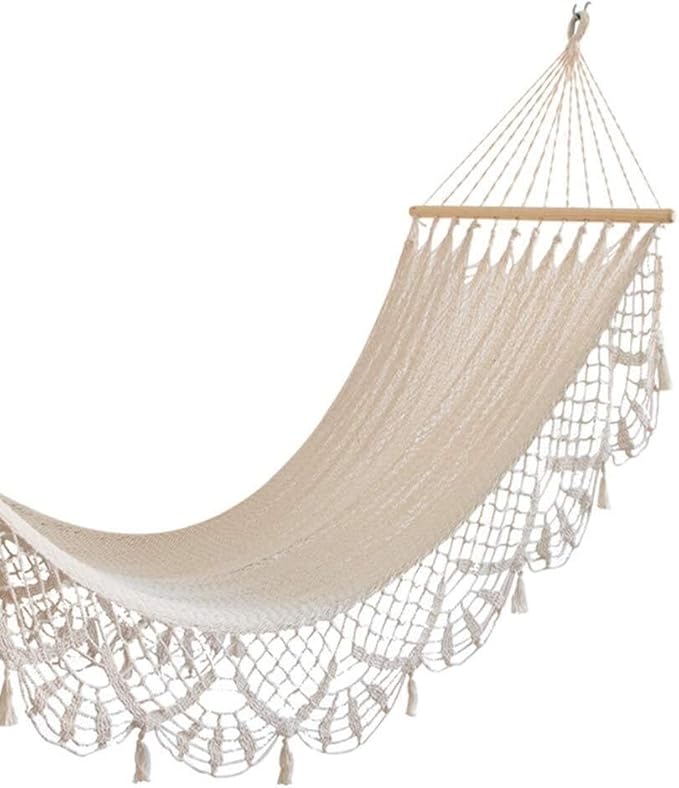 Brazilian Canvas Hammock with Tassels &amp Crochet Fringe Extra-Large Double Hammock for Indoor/Outdoor 200x100cm Comfortable &amp Stylish Ideal for Garden Patio and Travel